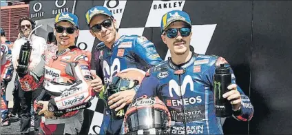  ?? FOTO: EFE ?? La primera fila de Mugello’18 Tres viejos conocidos se unirán hoy en primera fila y que serán tres pilotos Yamaha el próximo año