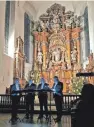  ?? FOTO: PRIVAT ?? Das A-cappella-Ensemble „4 Harmonieux“bei einem Auftritt in der Ehinger Liebfrauen­kirche.