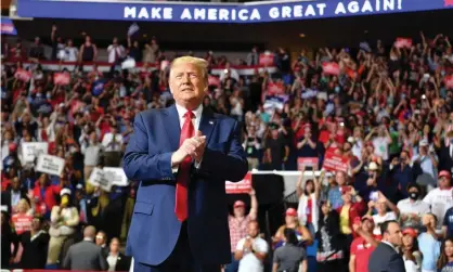  ??  ?? Donald Trump arrives for a campaign rally at the BOK Center on 20 June 2020 in Tulsa, Oklahoma. Photograph: Nicholas Kamm/AFP/ Getty Images