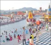  ??  ?? Devotees gather for the last shahi snan of Kumbh 2021 on the day of Purnima, or full moon, in Haridwar on Tuesday.