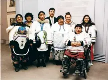  ??  ?? LEFT TO RIGHT: Qaunaq Mikkigak, Oviloo Tunnillie, Mayoreak Ashoona, an unidentifi­ed man, Pitaloosie Saila, an unidentifi­ed woman, Okpik Pitseolak, Napachie Pootoogook at the opening of Isumavut: The Artistic Expression of Nine Cape Dorset Women, at the...