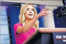  ?? VUCCI/ THE ASSOCIATED PRESS] ?? White House press secretary Kayleigh McEnany speaks during a press briefing, Monday, at the White House in Washington.[ EVAN