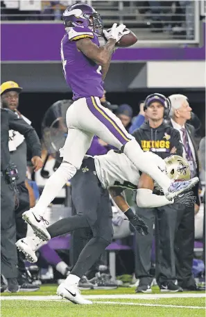  ?? BRAD REMPEL/USA TODAY SPORTS ?? Saints safety Marcus Williams whiffs on a tackle attempt against Vikings receiver Stefon Diggs that led to the “Minnesota Miracle.”