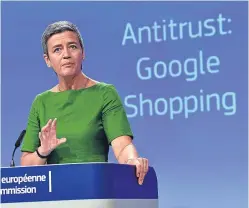  ?? Picture: Getty. ?? Commission­er Margrethe Vestager makes a statement.