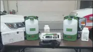  ?? MELISSA SCHUMAN — MEDIANEWS GROUP ?? The Troy fire and police department­s have two new electrosta­tic sprayer kits, complete with accessorie­s, for cleaning the stations and equipment.