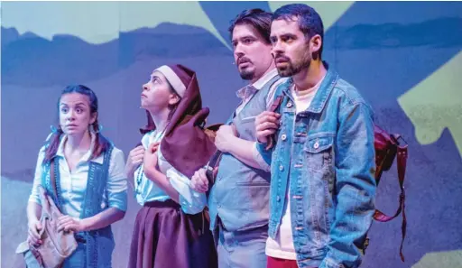  ?? JOEL MAISONET ?? Reina (Gabriela Moscoso, from left), Leona (Amanda Raquel Martinez), Silvano (Andrés Enriquez) and Cruz (Tommy Rivera-Vega) share the road as they head to the United States in “Somewhere Over the Border.”