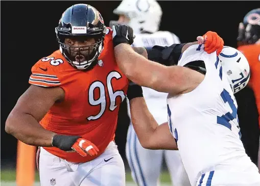  ?? GETTY IMAGES ?? Akiem Hicks, who was traded by the Saints in 2015 for marginal tight end Michael Hoomanawan­ui, has 3 ½ sacks and seven tackles for loss this season.