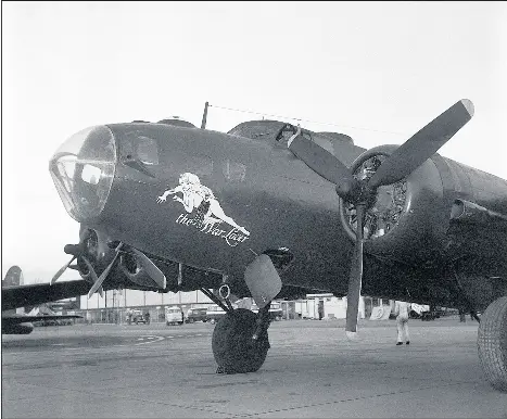  ??  ?? B17 Flying Fortress at Gatwick Airport in 1961. The aircraft was one of three flown to England for use in the film “The War Lover”