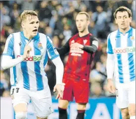  ?? FOTO: UNCITI ?? Gol al Mirandés
Odegaard celebra su tanto en la ida de las semifinale­s de Copa