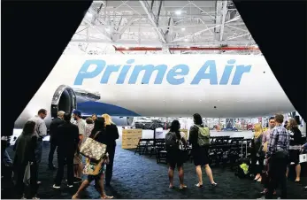  ?? PICTURE: AP ?? A Boeing 767 Amazon.com Prime Air cargo plane is displayed in a Boeing hangar in Seattle this week.