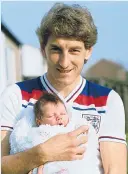  ??  ?? Christophe­r, above, as a soldier and as a baby with England’s Terry in 1982