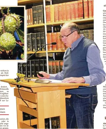  ??  ?? Chemiker Klaus Schultheiß hält Vortrag zu "giftigen Gehölze" in der Bibliothek in Gera Fotos: Janine Friedrich