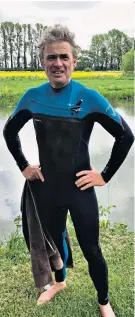  ??  ?? Suits you: Marcus Armytage kitted out for the swimming leg of his triathlon challenge