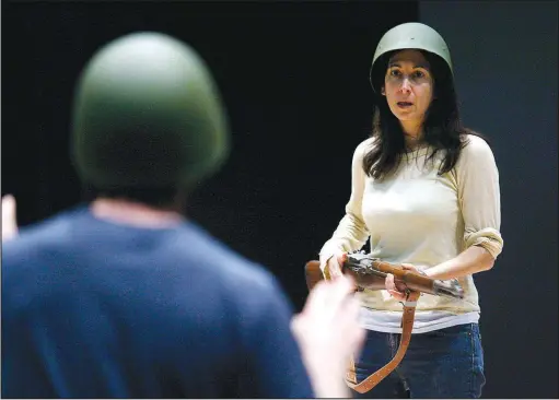  ?? File Photo/JASON IVESTER ?? Amy Herzberg rehearses a scene in the original production of “My Father’s War,” written by Robert Ford and first produced by T2 in 2008. The play, based on a true story about Herzberg’s father, Art Herzberg, returns to the T2 stage in 2020.