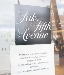  ?? LYNNE SLADKY
THE ASSOCIATED PRESS FILE PHOTO ?? Saks Fifth Avenue’s 40 stores, which will remain wholly owned by HBC, will now operate separately from the new e-commerce business, which is now just called Saks.