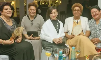  ?? Photo: Leon Lord ?? From left, Adi Koila Nailatika, Lagamu Baledrokad­roka, Tapei Trade Office director Jessica Lee , Ro Teimumu Kepa and Eceli Rosa during the Haus of Koila fashion show at Novotel Suva Lami Bay on December 28, 2020.