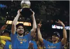  ?? JOSE CARLOS FAJARDO — STAFF ARCHIVES ?? Klay Thompson, left, and Stephen Curry celebrate after the Warriors won the NBA Western Conference championsh­ip in 2016.