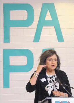  ?? GREG SORBER/JOURNAL ?? New Mexico Gov. Susana Martinez and state officials announced at the Public Academy of Performing Arts that the percentage of New Mexico students needing college remediatio­n courses has declined steadily since 2012.