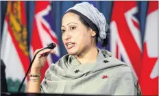  ?? CP PHOTO ?? Razia Sultana, a Rohingya lawyer, human rights advocate and researcher speaks during a press conference on Parliament Hill in Ottawa on Thursday.