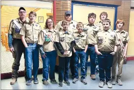  ?? Photo by Amy Cherry ?? Boy Scout Troop 94 of Kersey observed Monday’s SMASD Board of School Directors meeting.