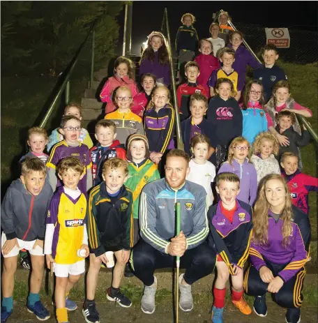  ??  ?? Wexford county star Jack Guiney pictured with young members of Rathgarogu­e Cushinstow­n GAA during his recent visit to mark the end of the academy season