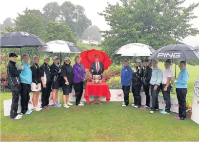  ??  ?? Finalists Southerndo­wn and Newport ahead of tee-off times in the Clogau Gold Ladies Team Championsh­ip