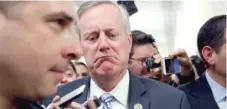  ??  ?? House Freedom Caucus Chairman Rep. Mark Meadows, R- N. C. speaks on Thursday following a Freedom Caucus meeting.
| ALEX BRANDON/ AP