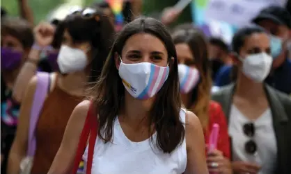  ??  ?? Spain’s equality minister, Irene Montero, said hate crimes had risen. Photograph: Juan Carlos Lucas/NurPhoto/Rex/Shuttersto­ck