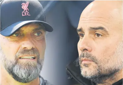  ?? Picture: Getty Images ?? OLD FOES. Liverpool manager Juergen Klopp (left) and his Manchester City counterpar­t Pep Guardiola meet again in a crucial Premier League clash at Anfield tomorrow.