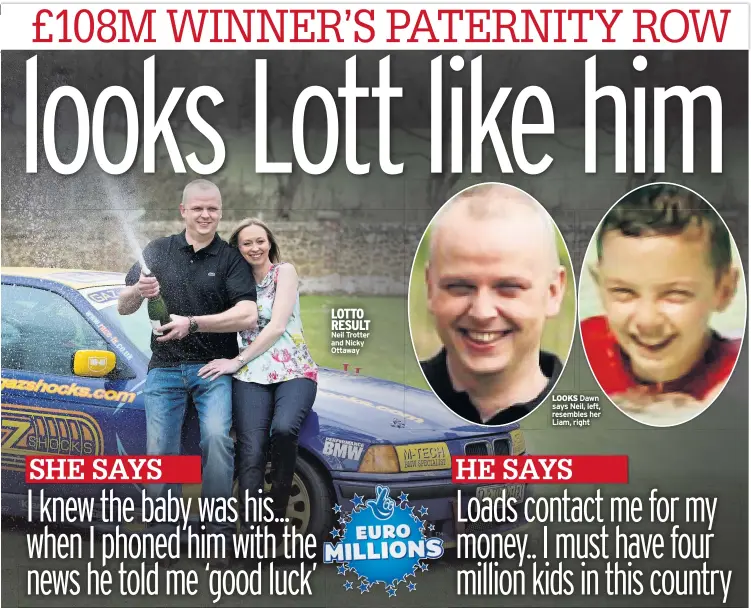  ??  ?? LOTTO RESULT Neil Trotter and Nicky Ottaway LOOKS Dawn says Neil, left, resembles her Liam, right
