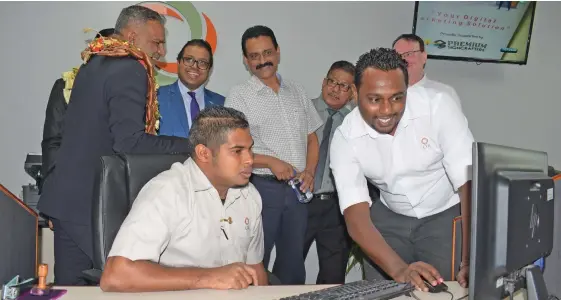  ?? Photo: Ronald Kumar ?? From left-Minister for Transport Faiyaz Koya, Land Transport Authority Board members Kamal Gaunder, Ashok Patel, Aptinko Vaurasi, CEO Samuel Simpson with newly opened Lami South Point LTA branch staff, Shahil Kumar, Ritesh Mani on June 23, 2020.