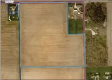  ?? PHOTO FROM COUNTY GIS ?? The highlighte­d property in the photo is the location of a request for two pullet barns. That request was denied by the Board of Zoning Appeals.