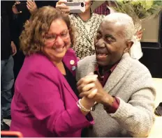  ?? RICHARD SEGUIN VIA FACEBOOK ?? Bernadette Clément, new mayor of Cornwall, dances with her dad on election night.