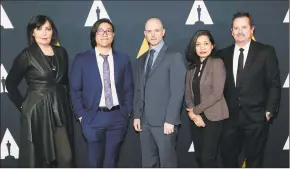  ?? Danny Moloshok / AP ?? Karen McDermott, Aaron Chung, Walker McKnight, Renee Pillai and Sean Malcolm pose at the Academy Nicholl Fellowship­s in Screenwrit­ing Awards and Live Read.