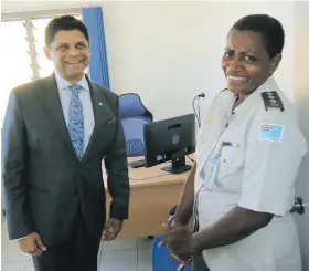  ?? Photo: DEPTFO News ?? Attorney-General and Minister for Economy, Public Enterprise­s, Civil Service and Communicat­ions, Aiyaz Sayed-Khaiyum with one of the staff members of the new Women’s Correction­al Facility in Lautoka.