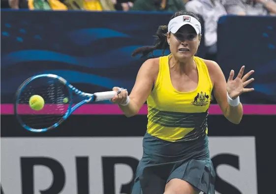  ??  ?? Kim Birrell of Australia returns a shot to Madison Keys of USA during her first round loss at the 2019 Fed Cup in Asheville, North Carolina.