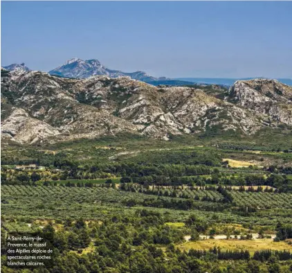  ??  ?? À Saint-Rémy-deProvence, le massif des Alpilles déploie de spectacula­ires roches blanches calcaires.