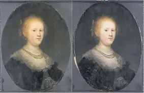  ?? Allentown Art Museum via The Associated Press Provided by ?? This photo combo provided by the Allentown Art Museum shows from left, before and after restoratio­n of a painting called “Portrait of a Young Woman.”