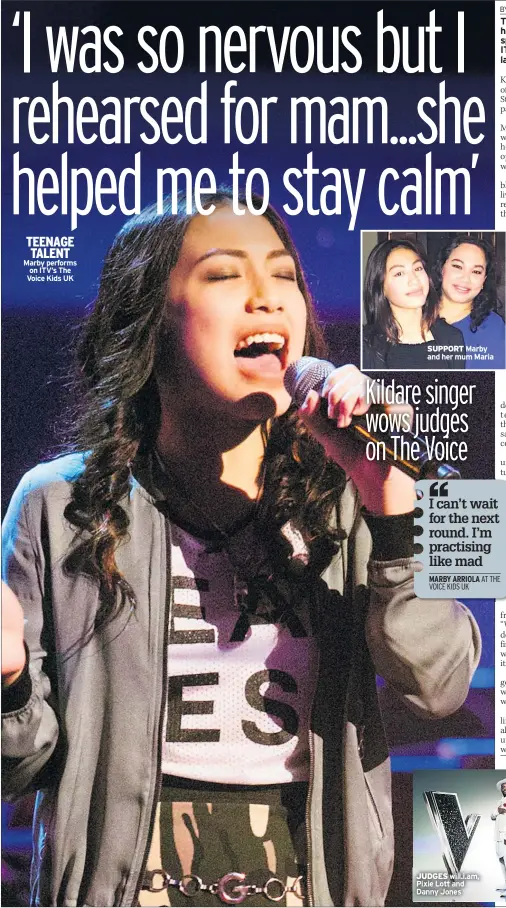  ??  ?? TEENAGE TALENT Marby performs on ITV’S The Voice Kids UK SUPPORT JUDGES