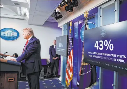  ?? Alex Brandon The Associated Press ?? President Donald Trump takes questions from reporters Monday in the James Brady Press Briefing Room of the White House.