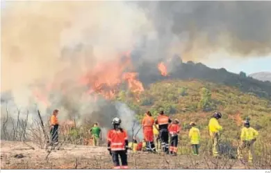  ?? D.S. ?? Los bomberos del Plan Infoca trabajando en el incendio.