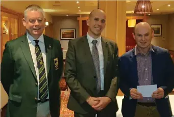  ??  ?? Co Sligo Captain Joe Keyes with sponsor Brian Mullins (Brian Mullins Insurance Brokers) and winner Karl Demmel.