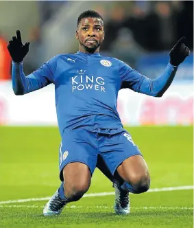  ?? Picture: JULIAN FINNEY/GETTY IMAGES ?? ON TARGET: Kelechi Iheanacho, of Leicester City, celebrates scoring their first goal during The Emirates FA Cup third round replay match between Leicester City and Fleetwood Town