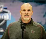  ?? ASSOCIATED PRESS ?? Up next for the Atlanta Falcons and head coach Dan Quinn is navigating COVID-19 pandemic guidelines when the team starts gathering together. For example, Quinn said team meetings likely would have to be held outside.