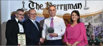  ??  ?? Winners of the Best New Business Award sponsored by Peevers Slye Cotter, left Shane O’Connor (Story Stock), Seamus Cotter (Peevers Slye Cotter), Francis Fitzgibbon (Story Stock) and Noelle Foley, The Kerryman Winner of the Best Innovation in Business...