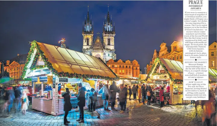  ?? ?? Winter wonderland: Prague Old Town Square makes the perfect fairy-tale setting for a classic festive gathering with atmospheri­c sparkle, cobbled stones and medieval magic