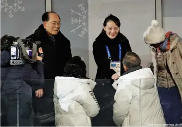  ?? — AFP ?? Kim Yo- jong, North Korean leader Kim Jong- un’s sister, during the opening ceremony of the PyeongChan­g Winter Olympics