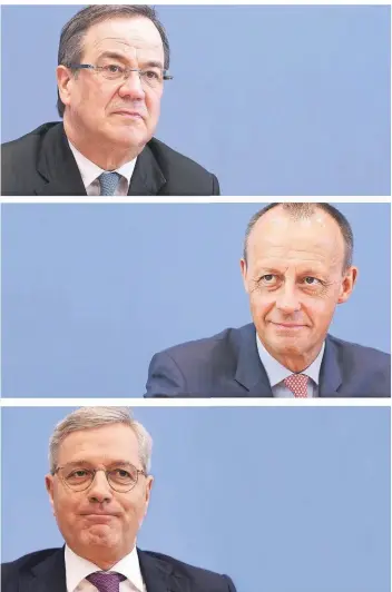  ?? FOTOS: IMAGO (2), DPA ?? Die Kandidaten: Armin Laschet, Friedrich Merz und Norbert Röttgen.