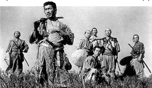  ?? (foto Ap/Archivio Corsera) ?? L’attore Toshiro Mifune (ma la dizione tradiziona­le vuole che il cognome preceda il nome: Mifune Toshiro) con gli altri protagonis­ti del film I sette samurai