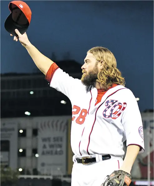  ?? MITCHELL LAYTON / GETTY IMAGES ?? Baseball is defined by its daily rhythms and the time between series can take a toll on the team awaiting a winner. Jayson Werth of the Washington Nationals will have to wait until Friday to play the Chicago Cubs in the first round.